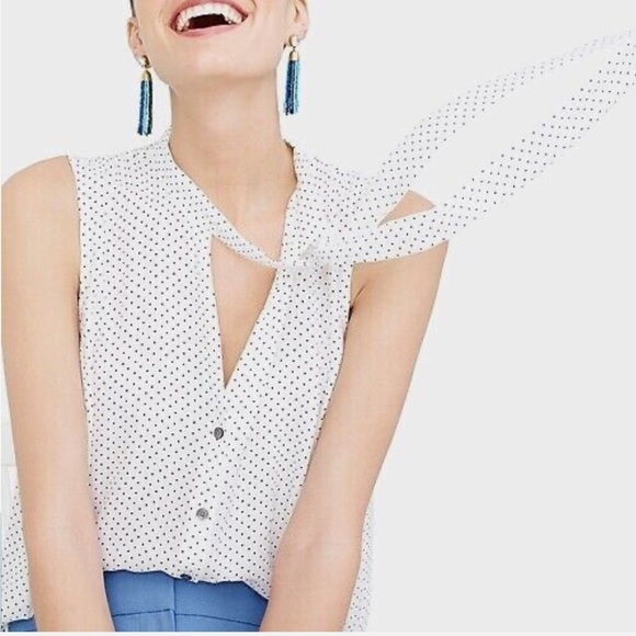 J. Crew Factory Polka Dot Drapey Tie Neck Top Sz XL - Picture 6 of 11